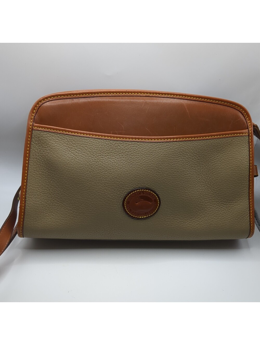 Dooney & Bourke Classic Two-Tone Leather Crossbody Bag in Tan and Beige